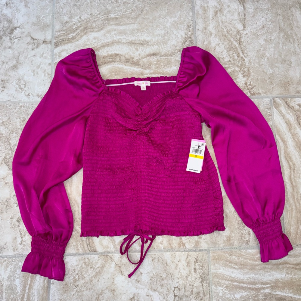 NEW Riley & Rae Pink Puff Sleeve Smocked‎ Blouse SIZE M - Picture 5 of 10